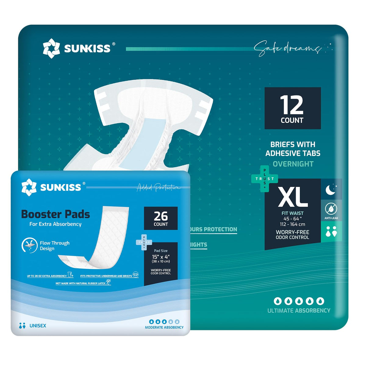 Adult Diapers XLarge 12 Count & Booster Pads 26 Count E6322