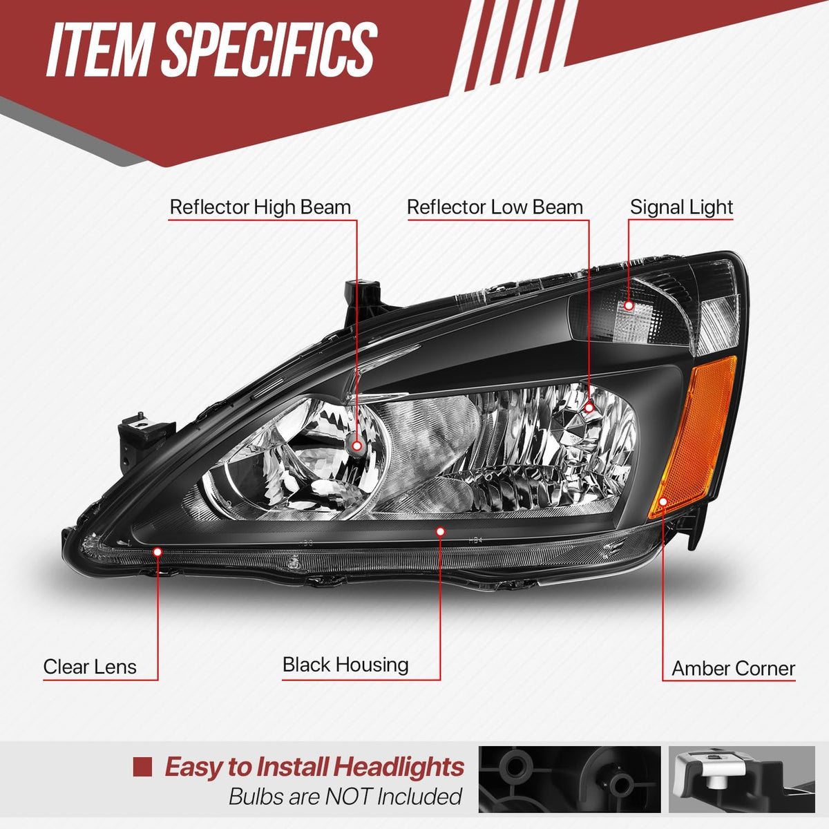 Black Housing Amber Corner Headlight Assembly Set R9792