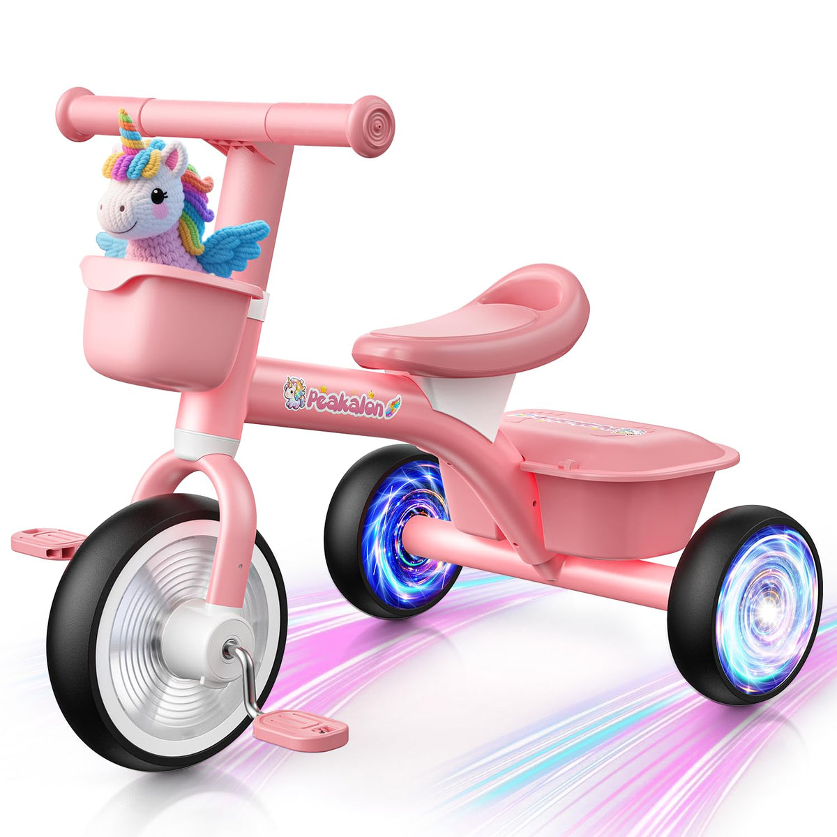 Pink Toddler Tricycle with Adjustable Seat and 2 Basket P3265