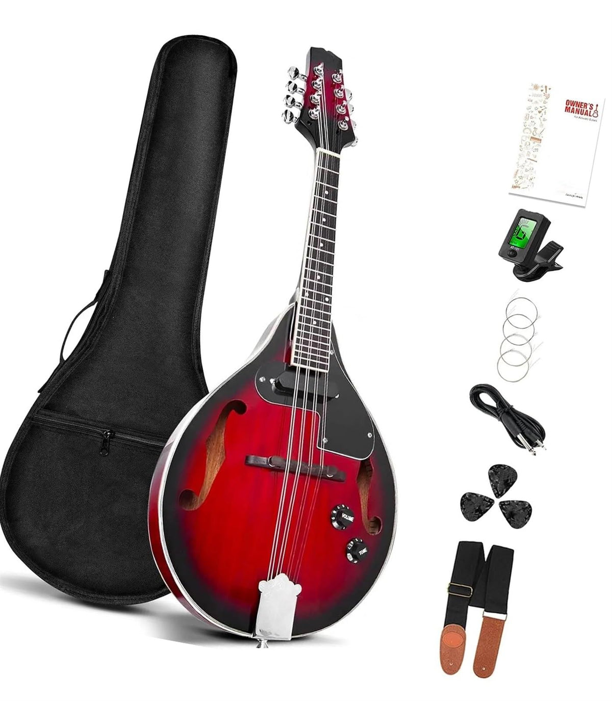 Red Sunburst Mahogany Wood Acoustic Electric Mandolin G9125