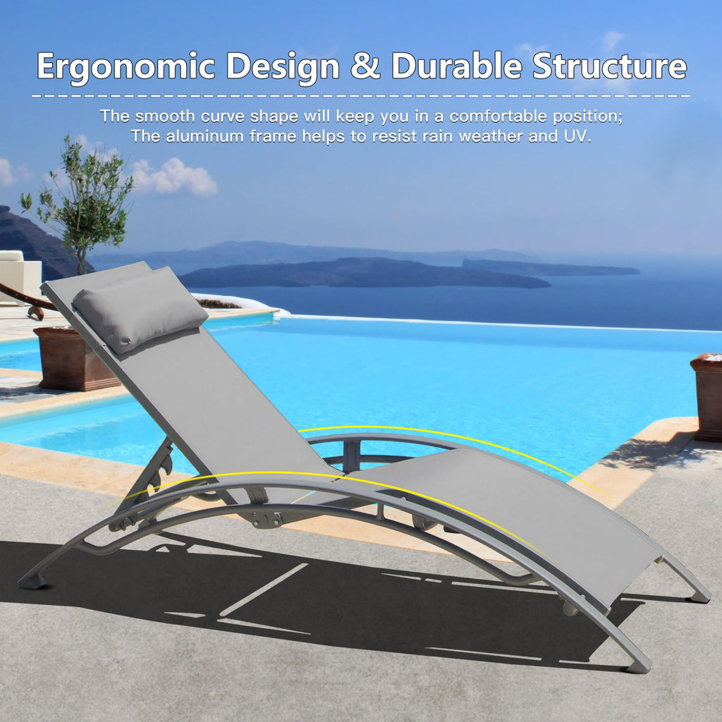 Adjustable Aluminum Pool Lounge Chairs Set of 3 with Side Table G356