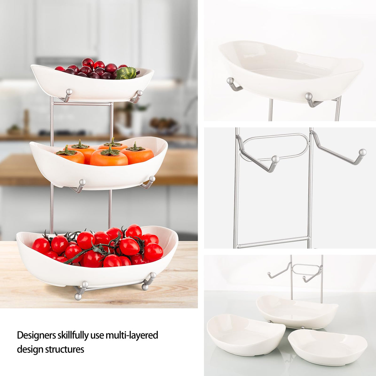 3 Tier Ceramic Fruit Basket with Holder A1830