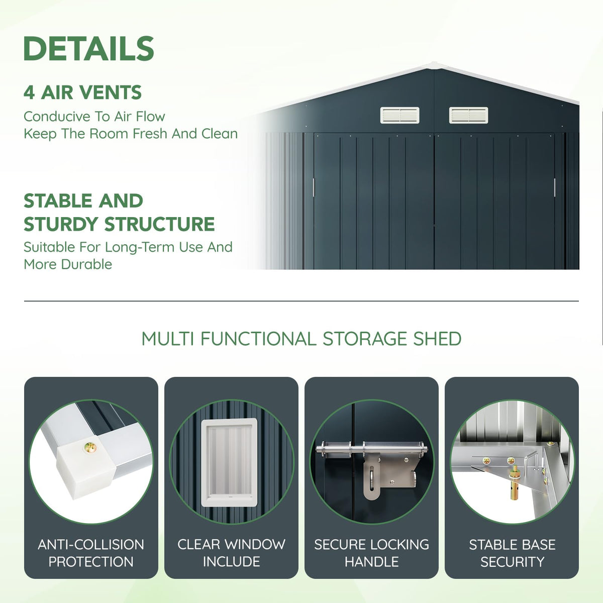 10x12X7.5FT Outdoor Steel Storage Shed with Lockable Doors and Frame Floor J62711