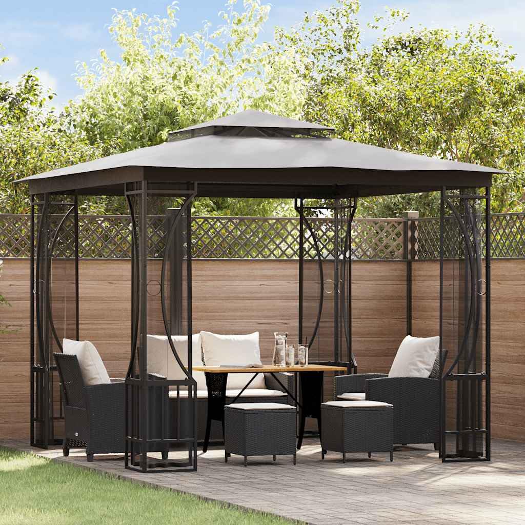 Steel Frame Gazebo with Nets, 9.8x9.8x8.7 ft Anthracite T472914