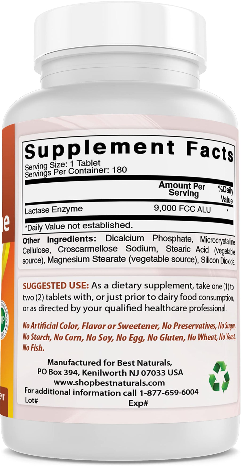 Lactose Intolerance Relief Tablets with Lactase Enzyme, 180 Count L38242