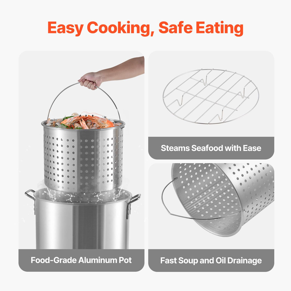 60 Qt Aluminum Seafood Boiling Pot with Strainer and Burner W656