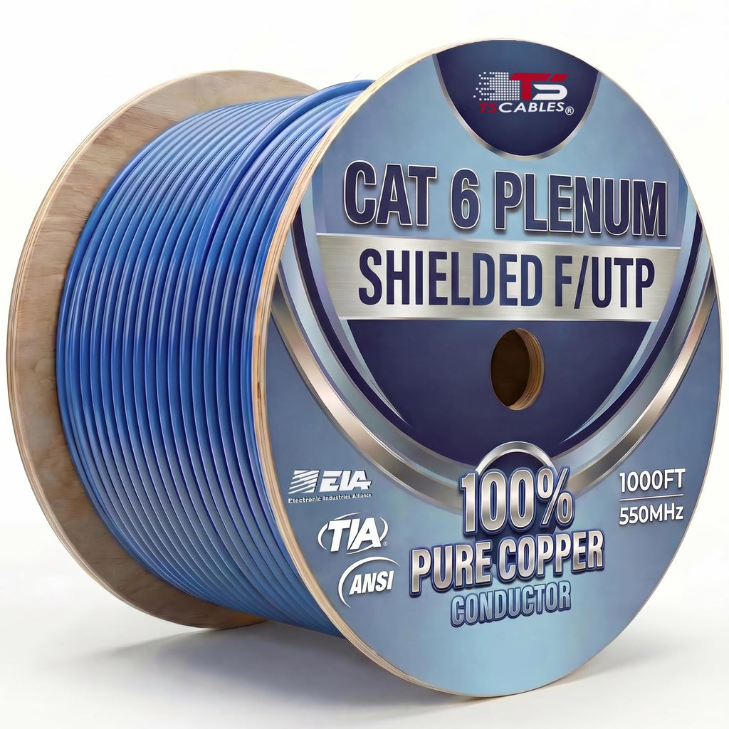 Cat6 Plenum Shielded 1000ft 23AWG Solid Bare Copper Ethernet Cable A3601
