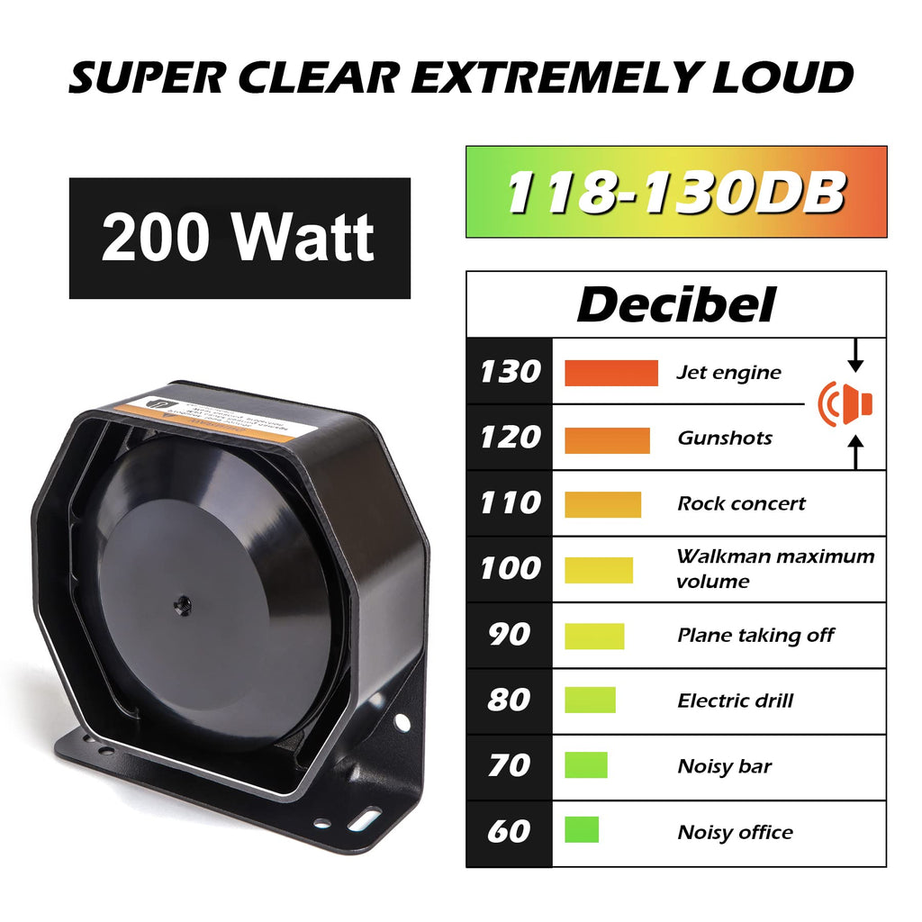 Emergency Police Siren 8 Tones PA System 130DB 200 Watt V43954