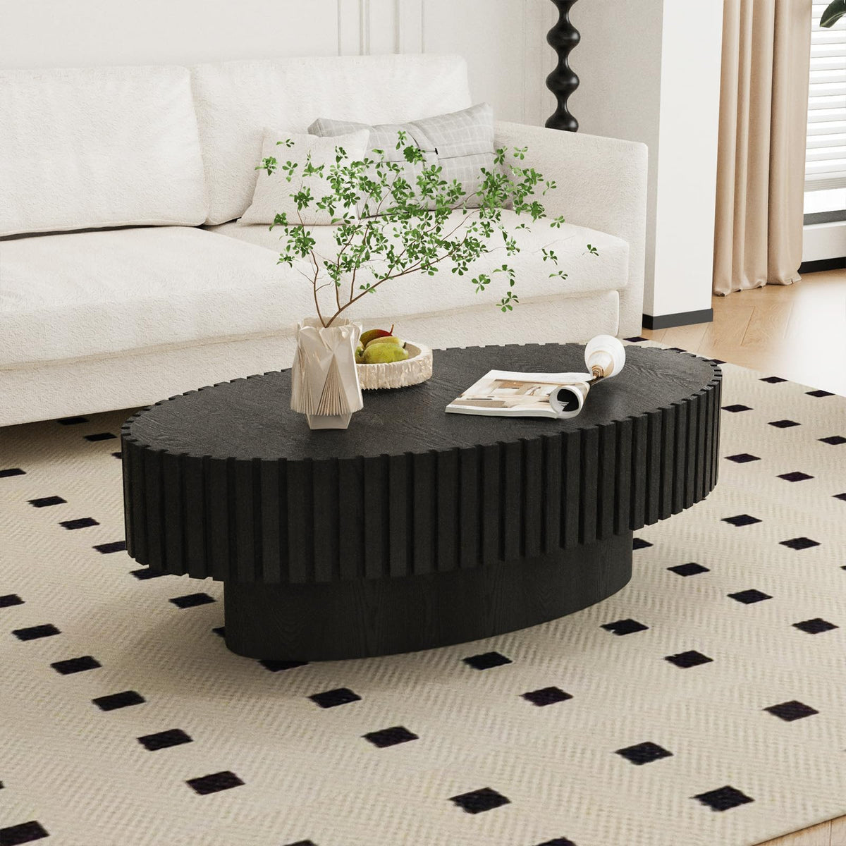 Black Modern Wood Oval Coffee Table F5616