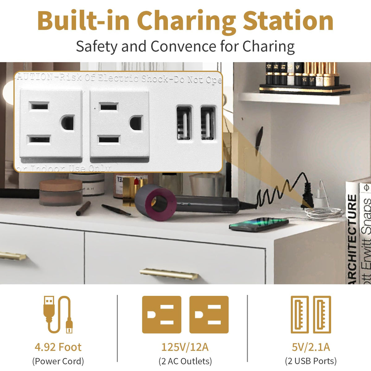 White Makeup Vanity Desk Set with 8 Drawers F64376