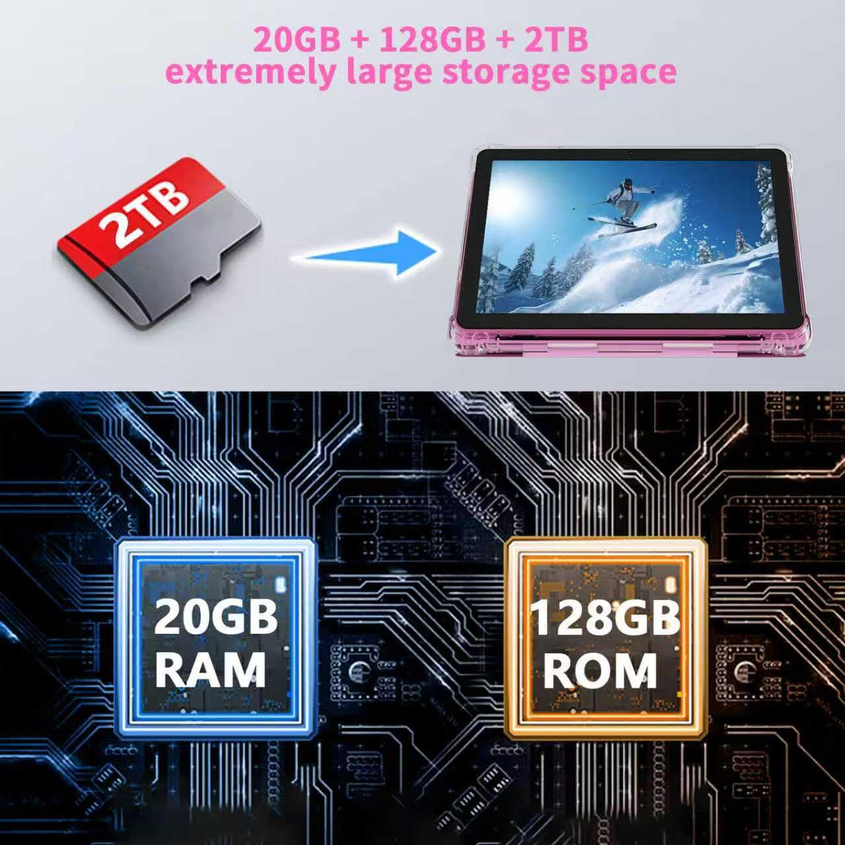 Android 16 Tablet 10 inch 20GB RAM 128GB ROM Octa-core Pink K650