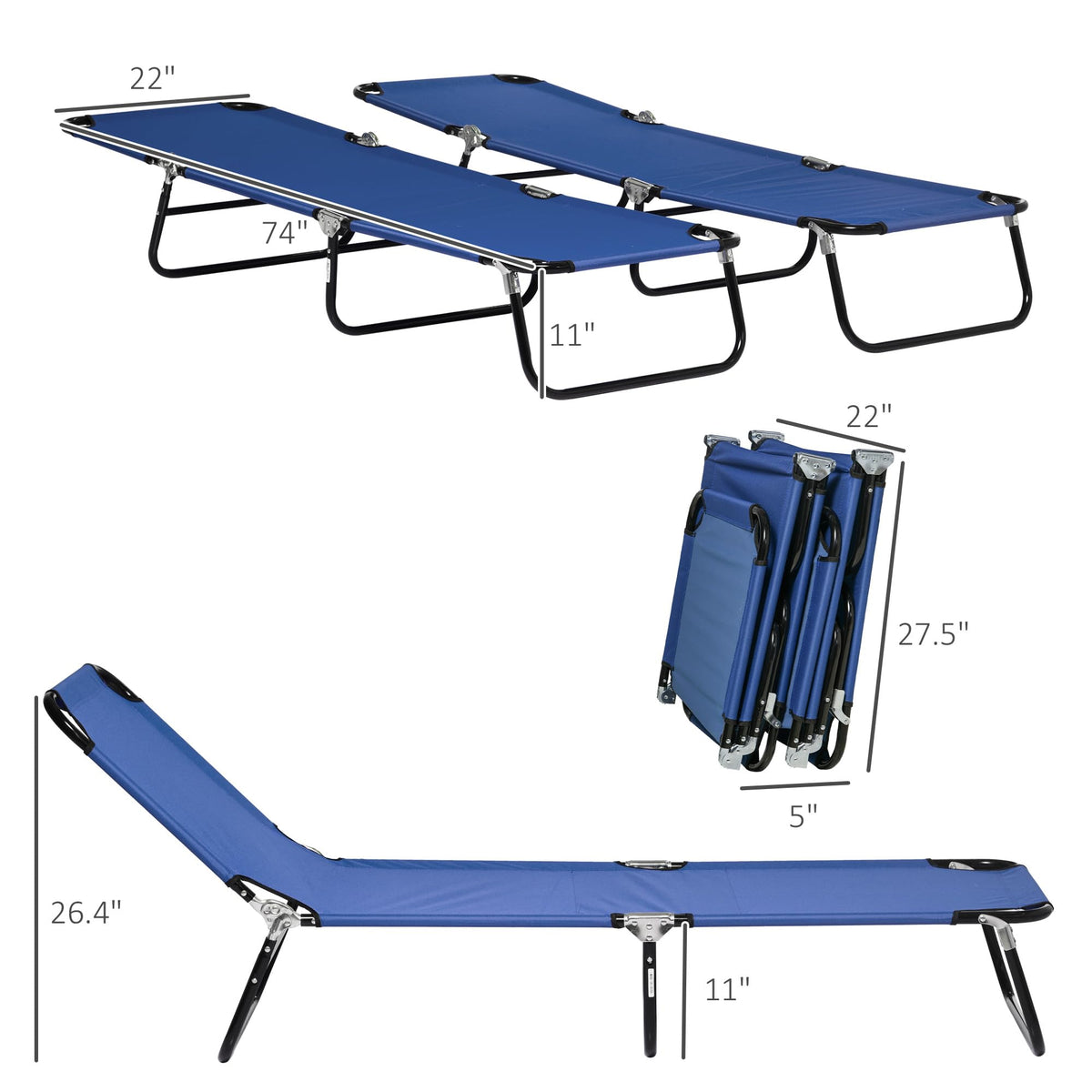 Blue 2 Pieces Folding Chaise Lounge Chair with 5-Level Back R553256