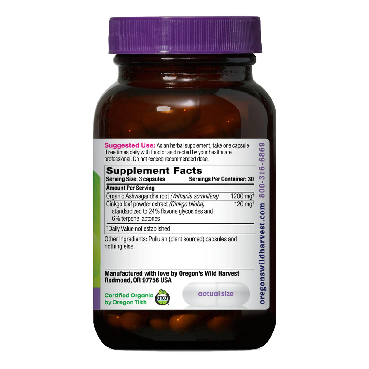 Organic Ashwagandha Ginkgo Vegan Capsules 90 Count I35652