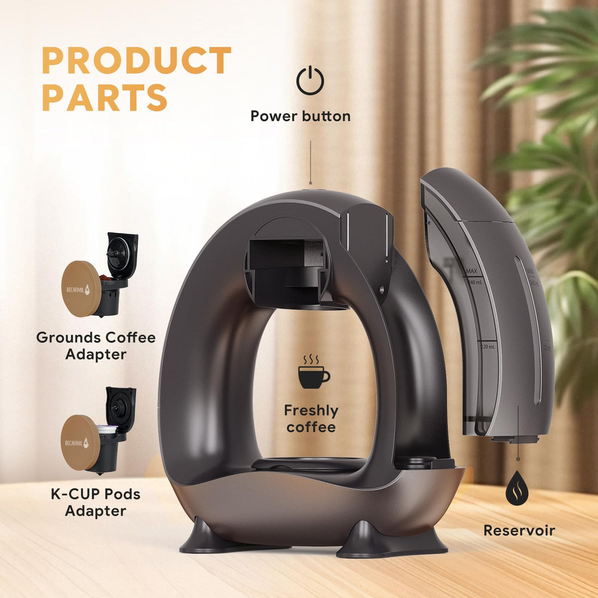 Single Serve Coffee Maker for K Cup Pod and Coffee Grounds, 2 in 1, 4-8 Oz, Black F35167