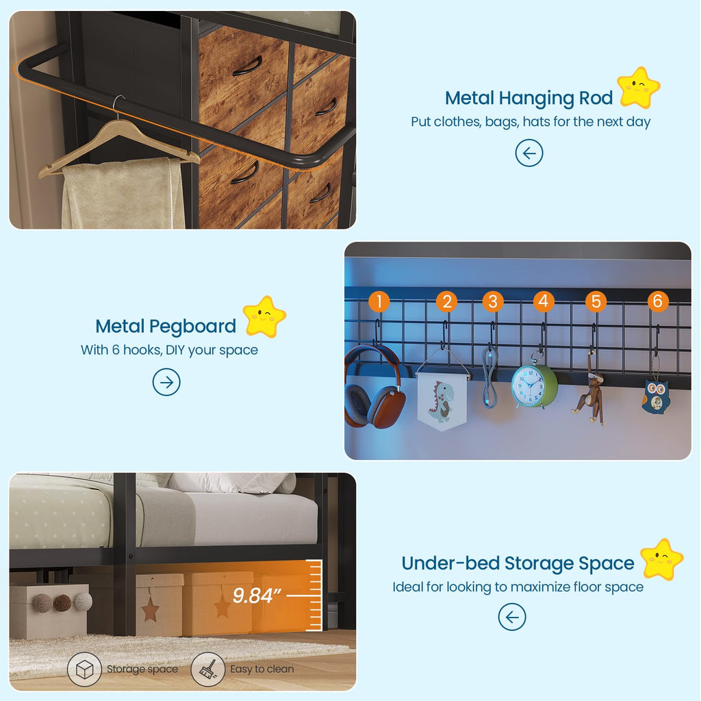 Twin Over Twin Bunk Bed with 8 Drawers and Storage Headboard Y77803