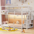 White Twin Over Twin Bunk Bed with Storage Stairs L21742