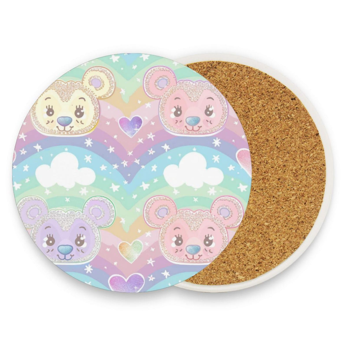 Black Ceramic Bear Coasters Set with Cork Backing K861