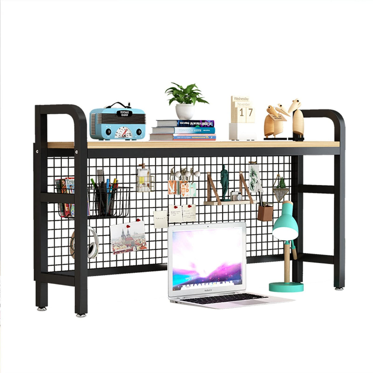 2 Tier Adjustable Metal Desktop Bookshelf White K186
