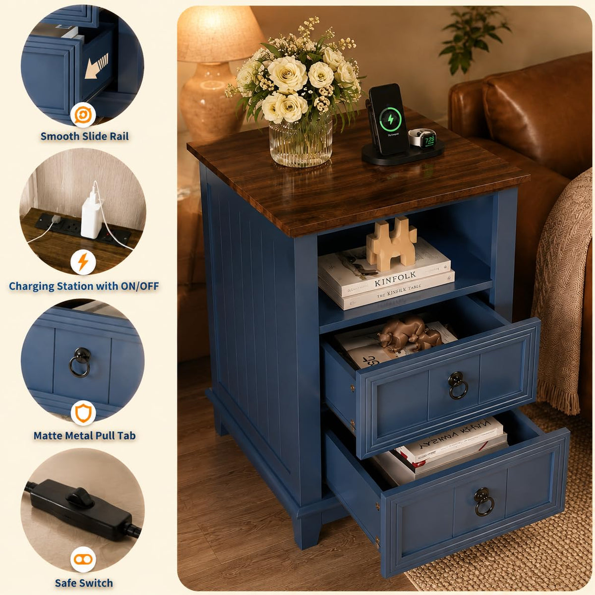 Blue 2-Drawer Nightstand Set of 2 D217336