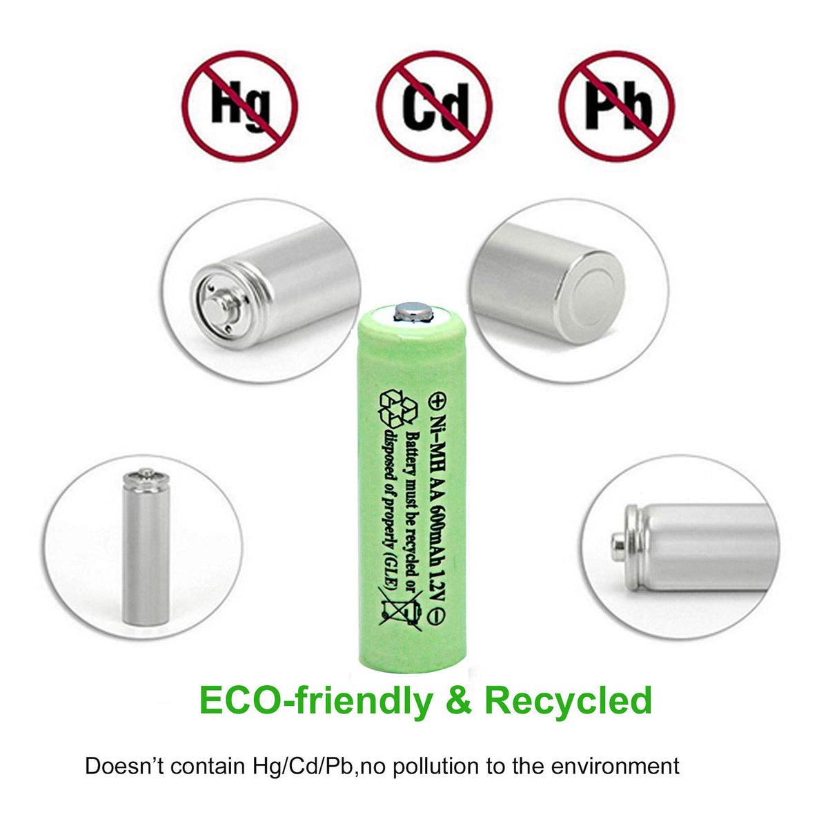 NiMH AA 600mAh 1.2V Rechargeable Batteries Pack of 12 R287