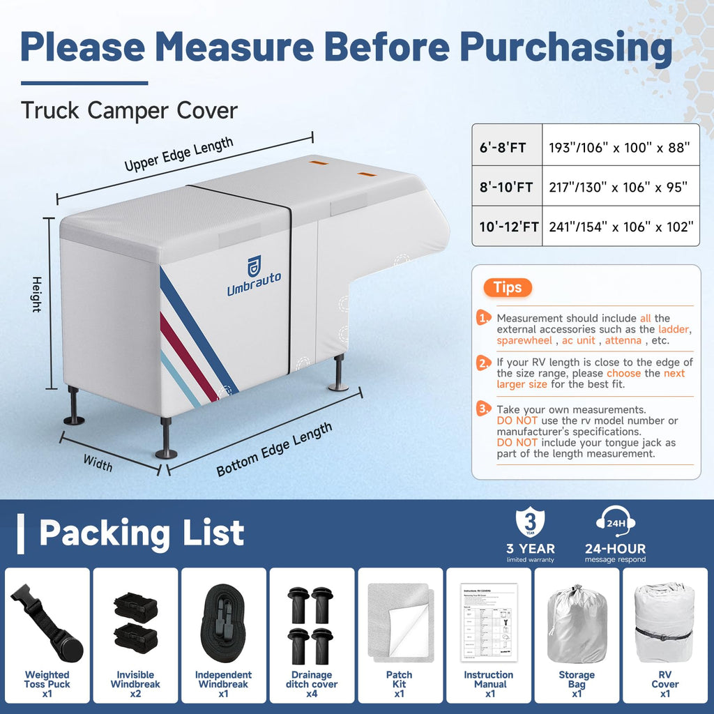 10–12FT Waterproof Oxford Truck Camper Cover with Straps & Air Vents F431933