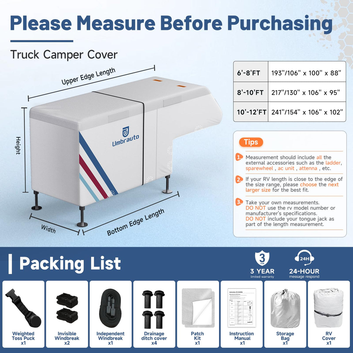 10–12FT Waterproof Oxford Truck Camper Cover with Straps & Air Vents F431933