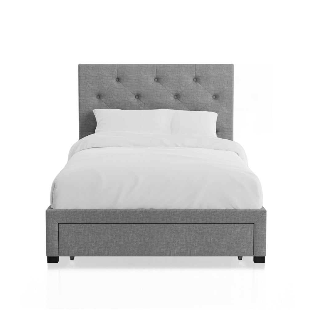 Gray Upholstered Twin Platform Bed with Storage Drawer W916