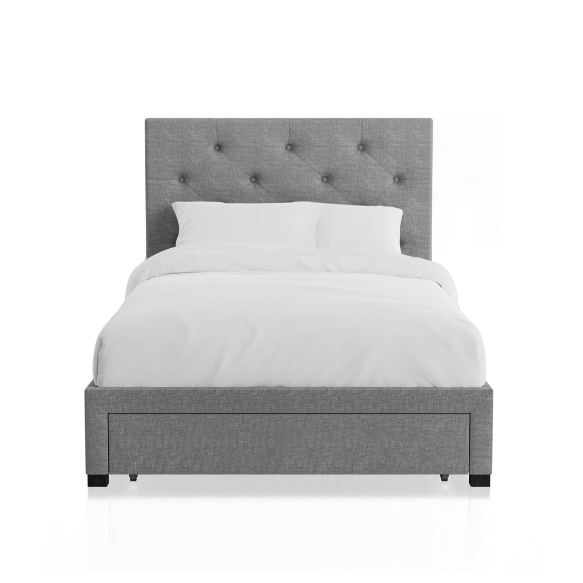 Gray Upholstered Twin Platform Bed with Storage Drawer W916