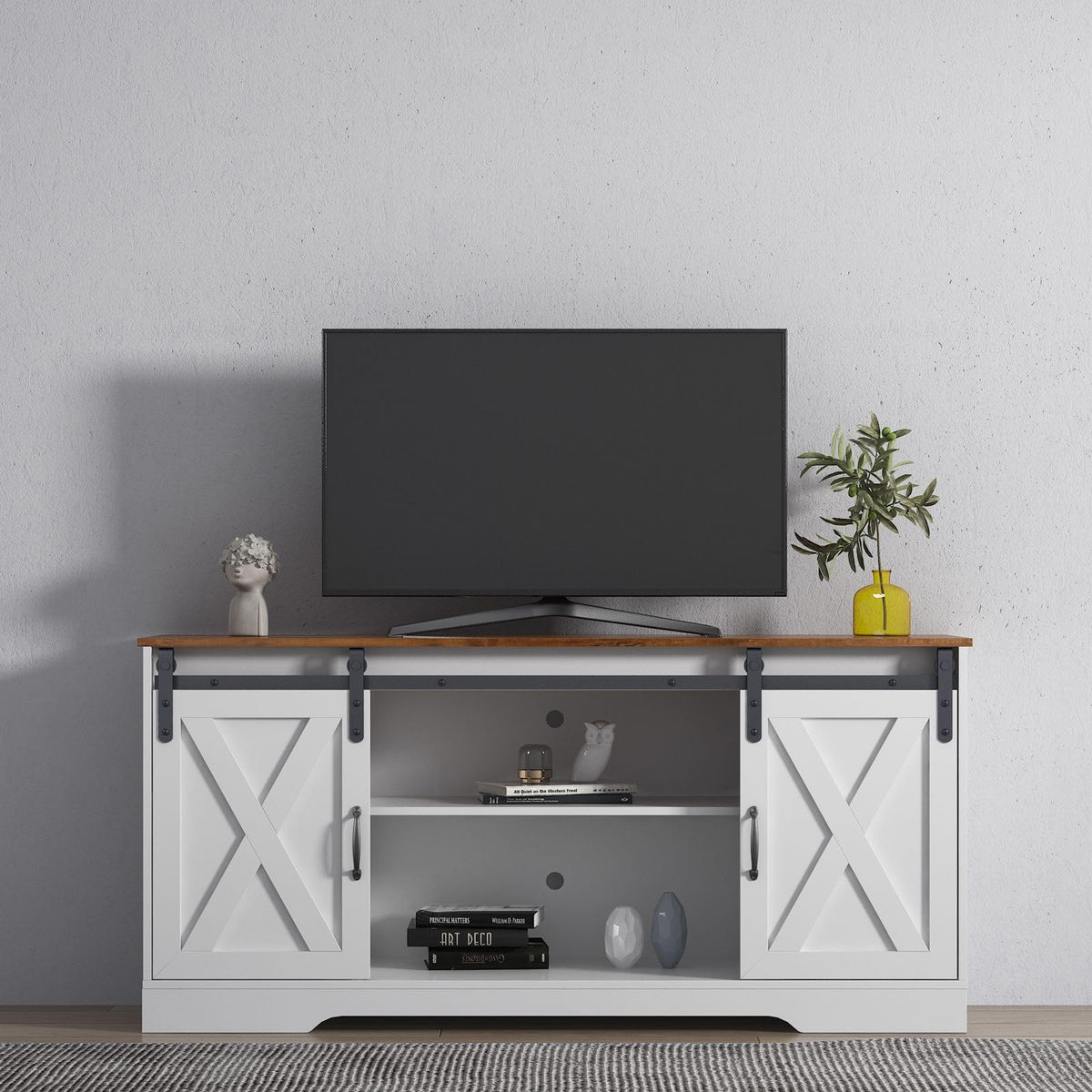 White Sliding Barn Door TV Stand W270