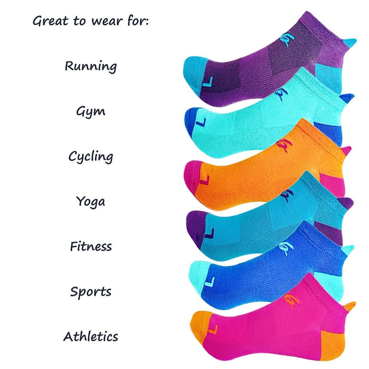 Bamboo Low Cut Running Socks for Women, Size 5-10, Pack of 6 Pairs R24521