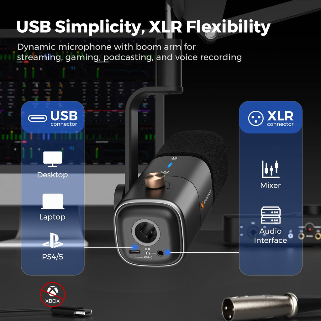 USB/XLR Dynamic Podcast Microphone with Boom Arm J163871