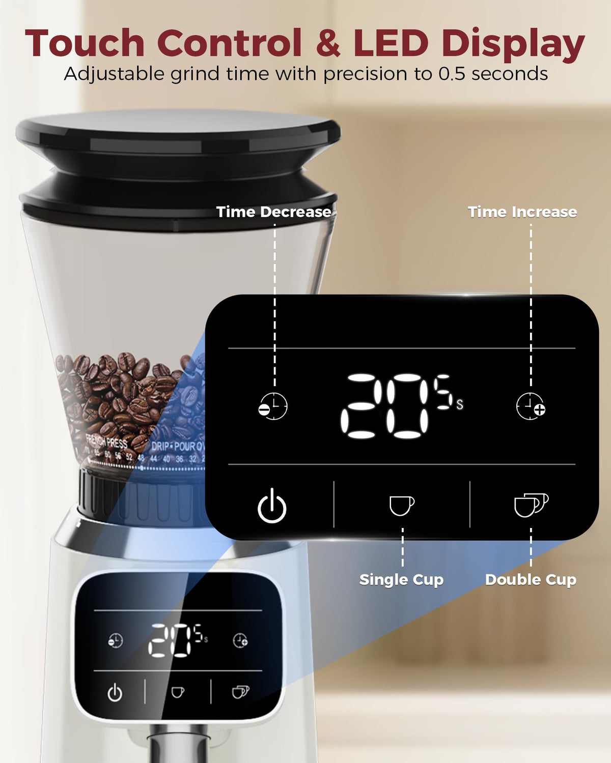 Conical Burr Coffee Grinder with 70 Grind Settings J715