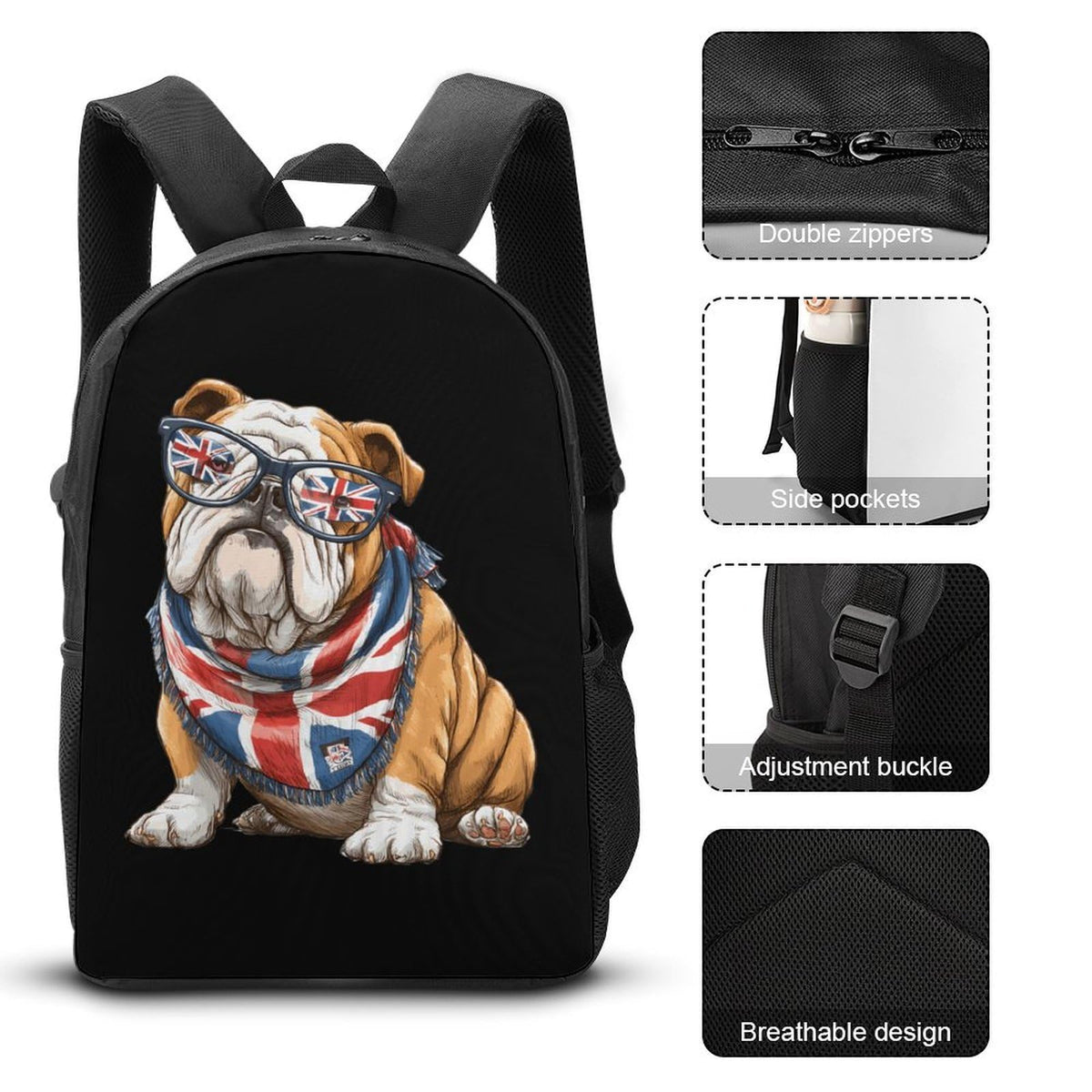 English Bulldog UK Flag Backpack with Lunch Box Pencil Case E3232