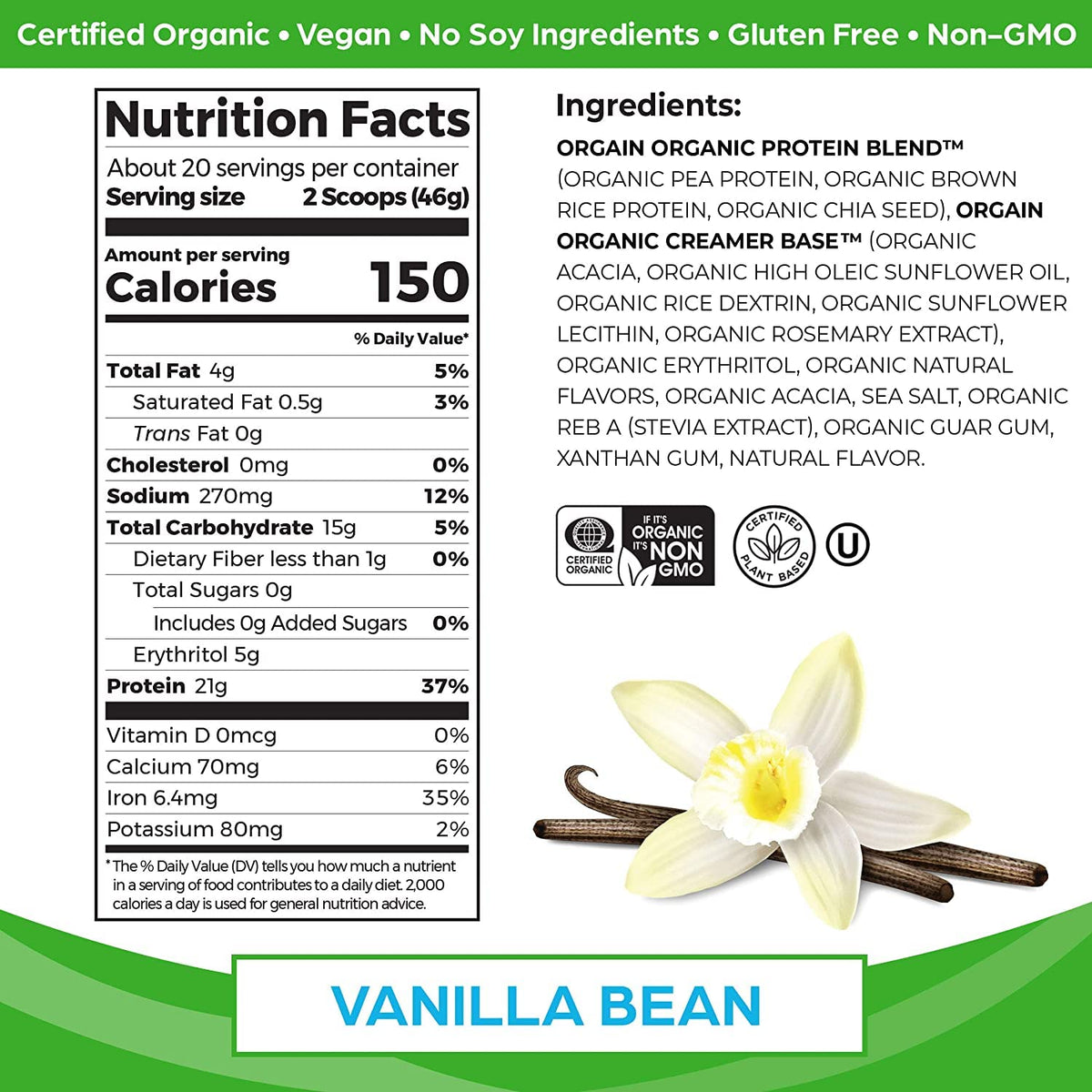Organic Protein Powder Creamy Chocolate Fudge and Vanilla Bean I595766