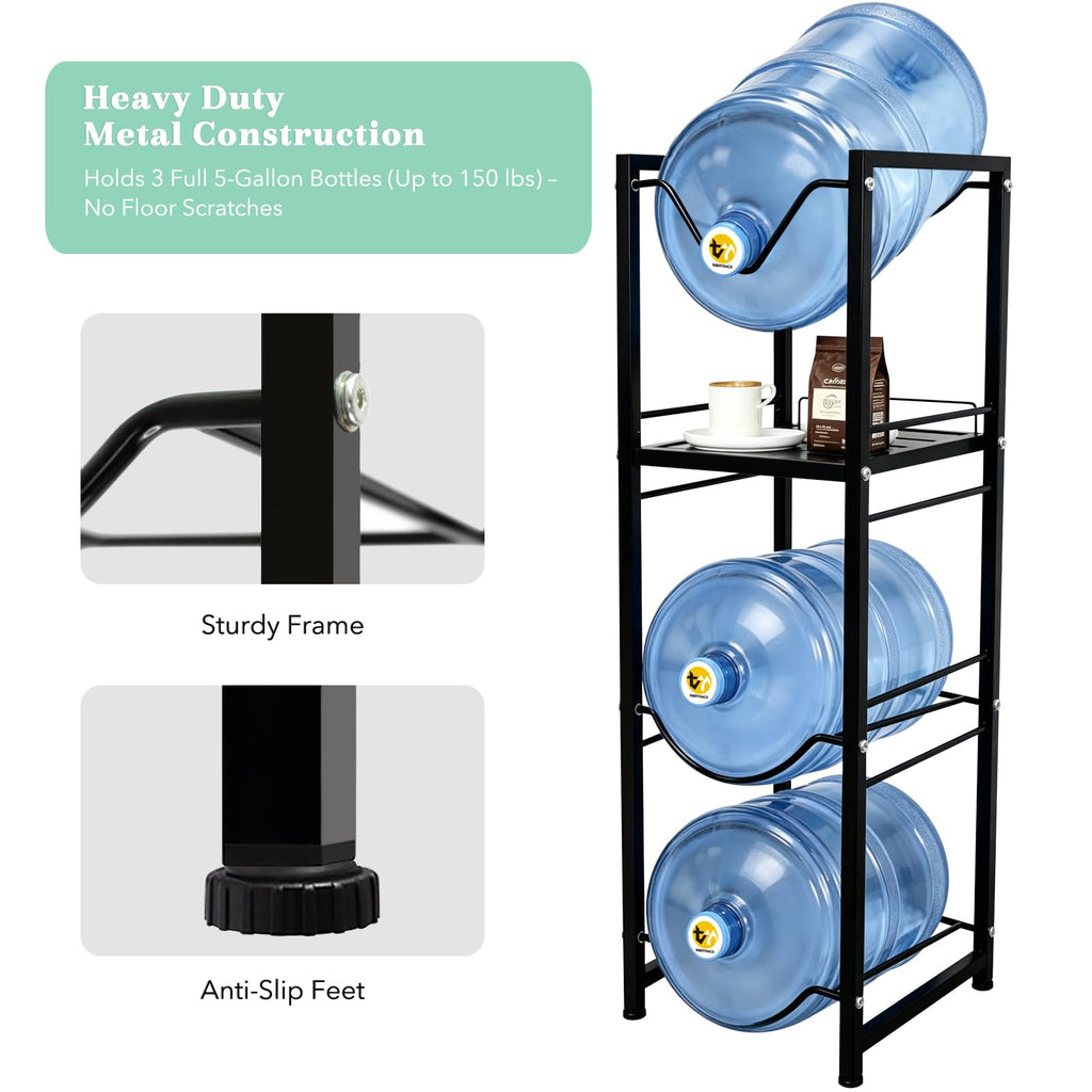 5 Gallon Water Jug Holder with 3-Tier Storage Shelves Black M144660