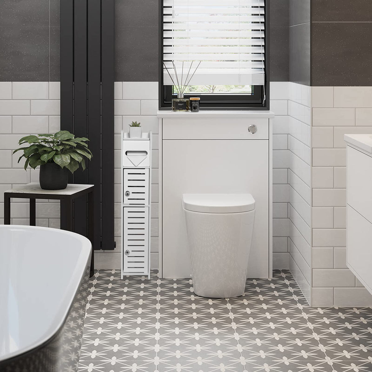 White Over The Toilet Storage Cabinet with 2 Doors & Shelves F758