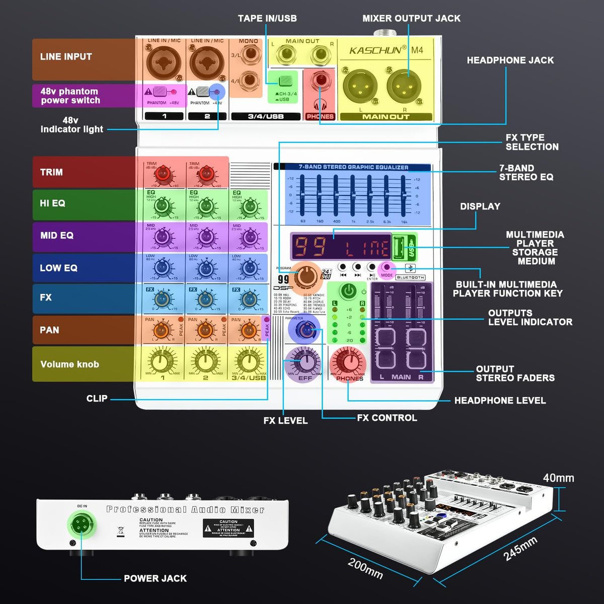 4-Channel Bluetooth Audio Mixer with XLR USB Interface Z559920