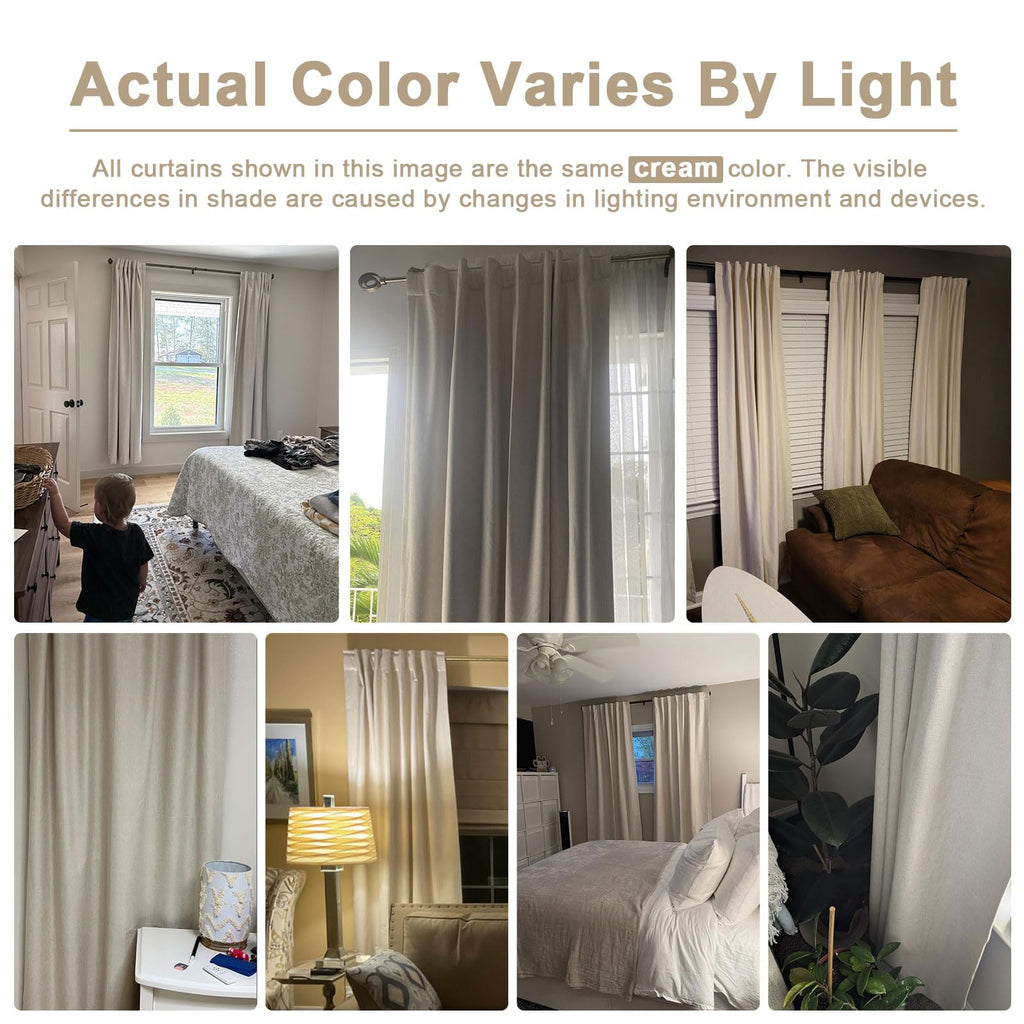 Linen Textured Total Blackout Curtains 84 Inches Long, Cream O8541