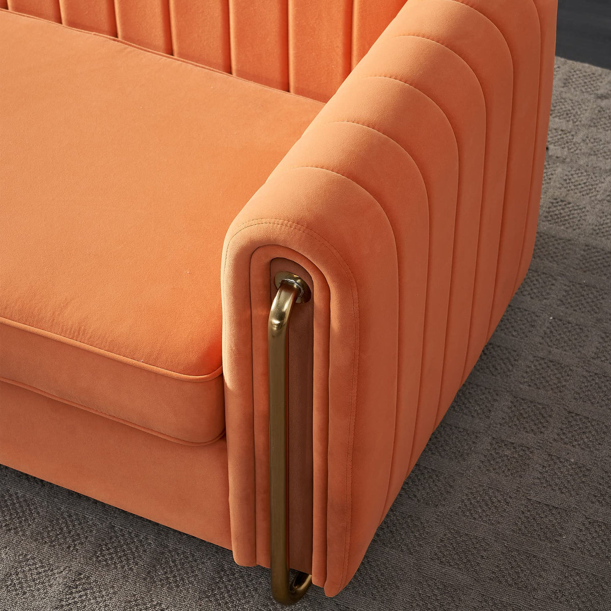 Orange Velvet 3-Seater Sofa with Rolled Arms T81996