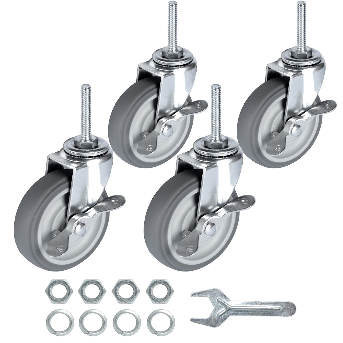 3 Inch Set of 4 Heavy Duty Swivel Rubber Caster Wheels W2927