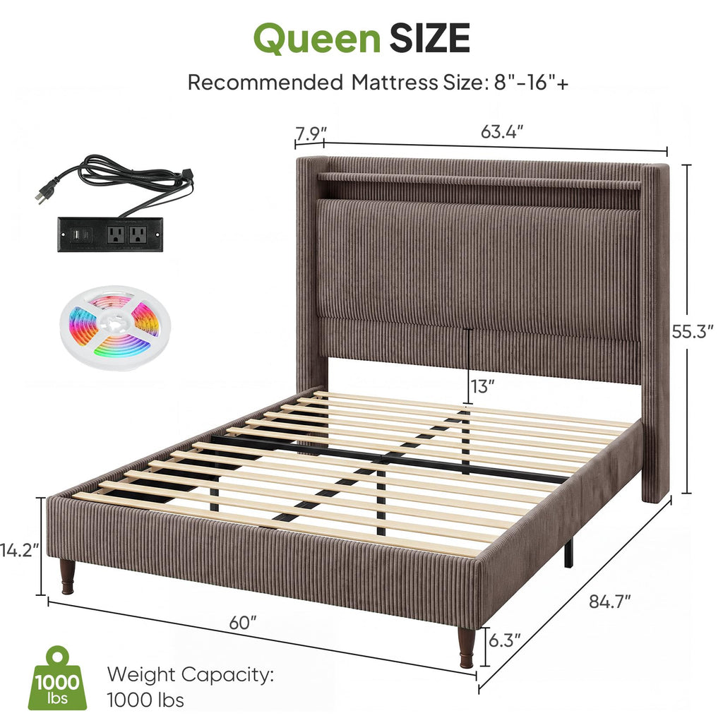 Queen Size Corduroy Upholstered Bed Frame X920
