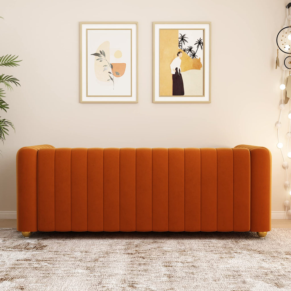 Orange Velvet 3 Seat Sofa W3378