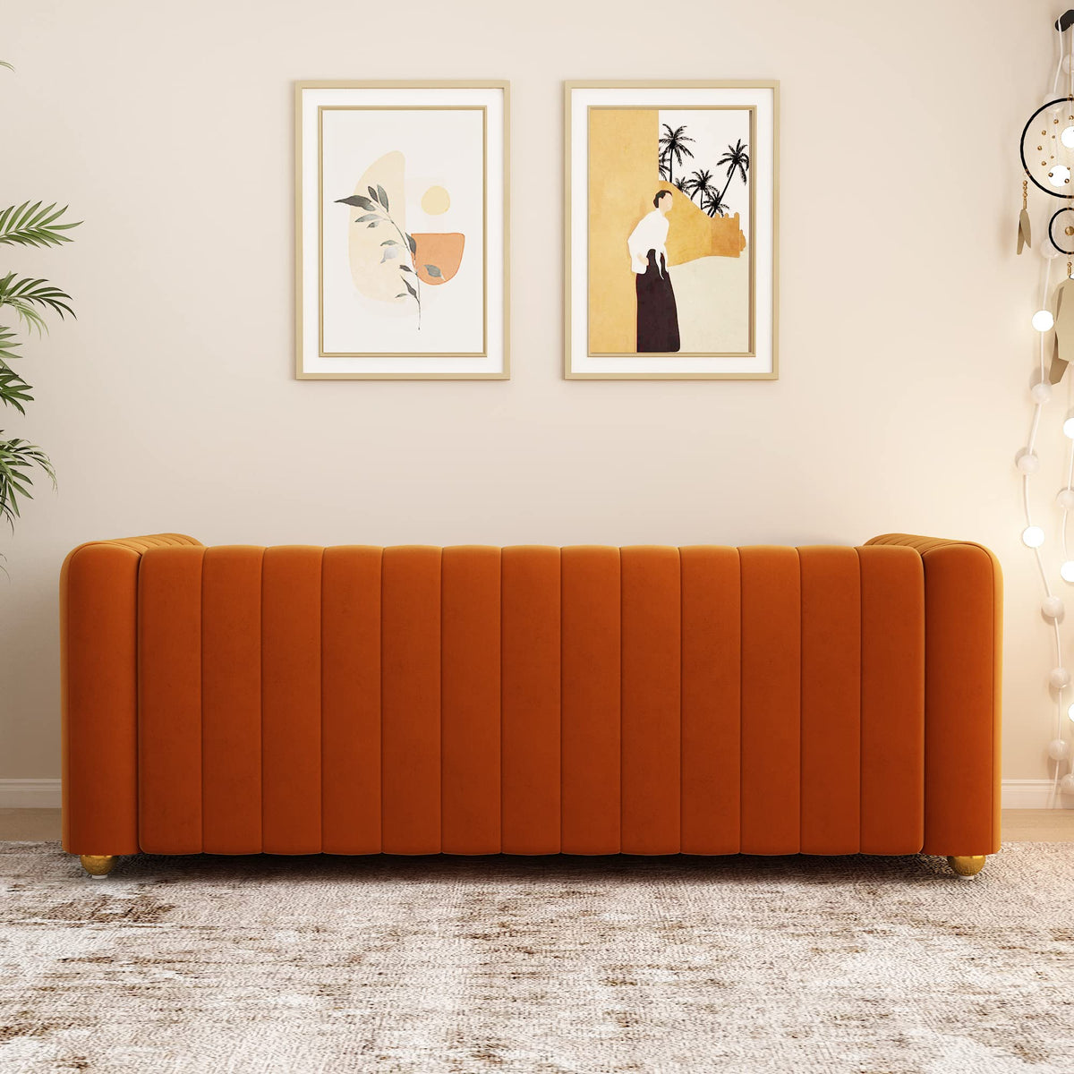 Orange Velvet 3 Seat Sofa W3378