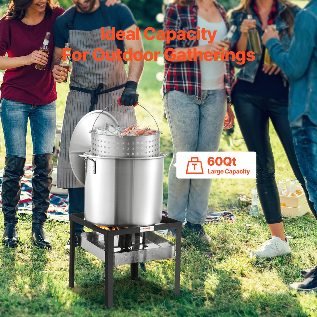 60 Qt Aluminum Seafood Boiling Pot with Strainer and Burner W656