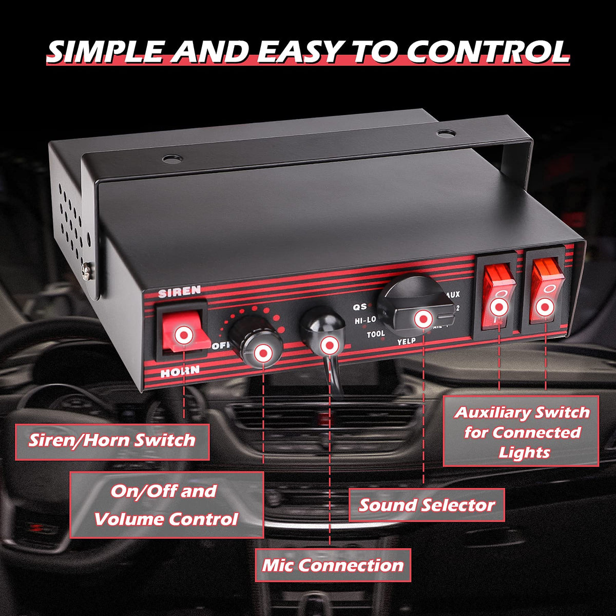 Emergency Police Siren 8 Tones PA System 130DB 200 Watt V43954