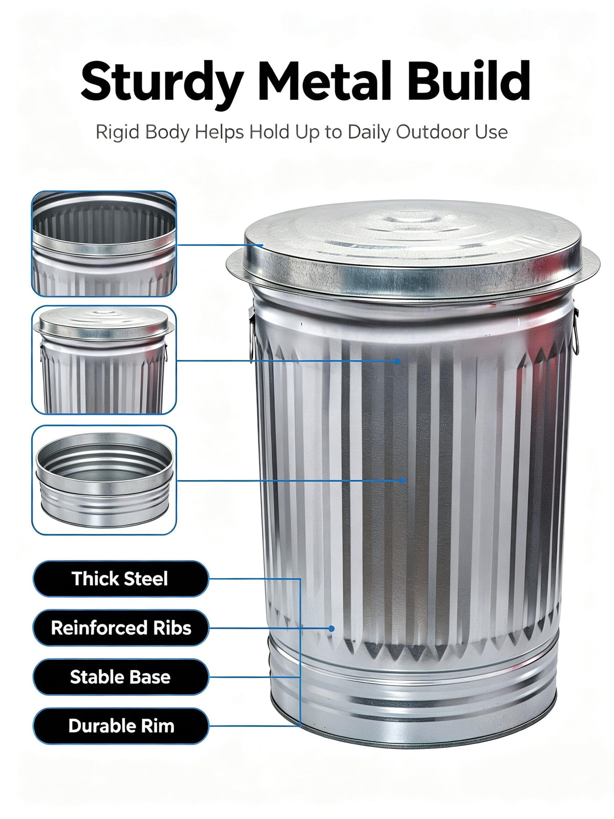 31 Gallon Galvanized Steel Locking Lid Trash Can E63691