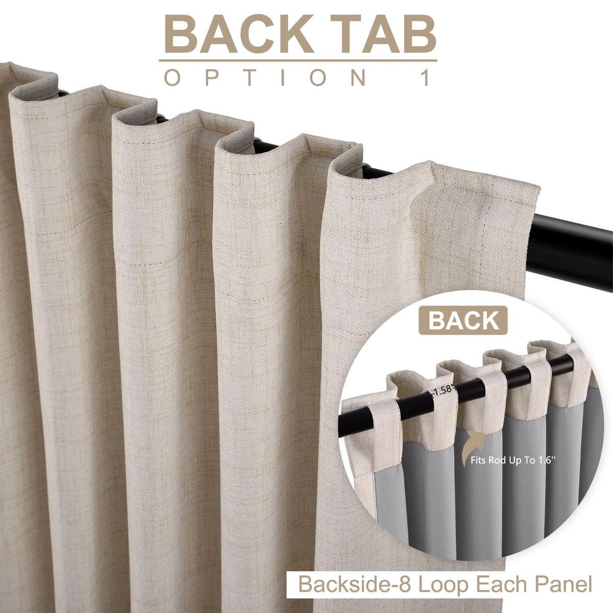 Linen Textured Total Blackout Curtains 84 Inches Long, Cream O8541