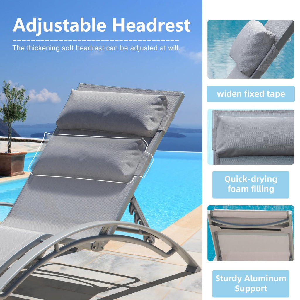 Adjustable Aluminum Pool Lounge Chairs Set of 3 with Side Table G356