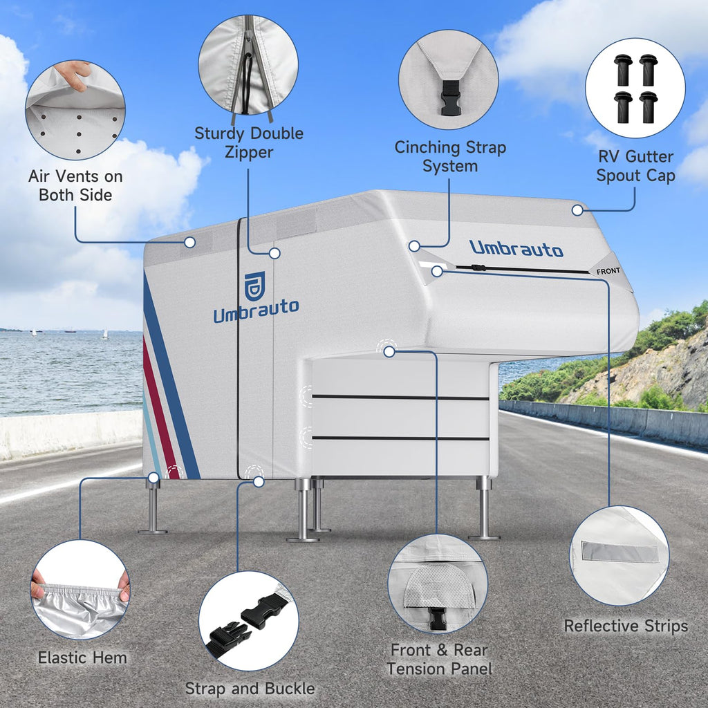 10–12FT Waterproof Oxford Truck Camper Cover with Straps & Air Vents F431933