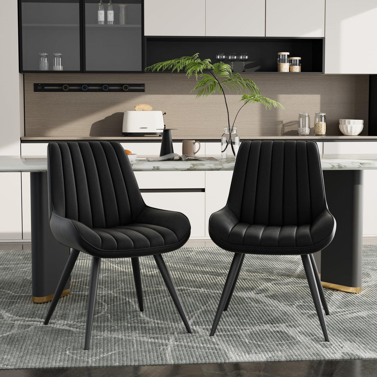 Black Faux Leather Upholstered Dining Chairs Set of 6 X47285